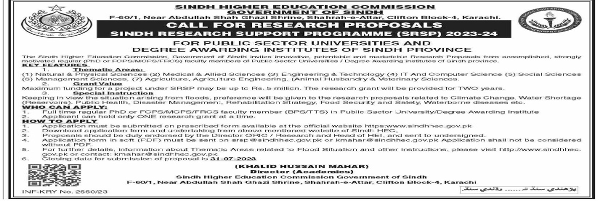 Sindh Research Support Program 2023-24